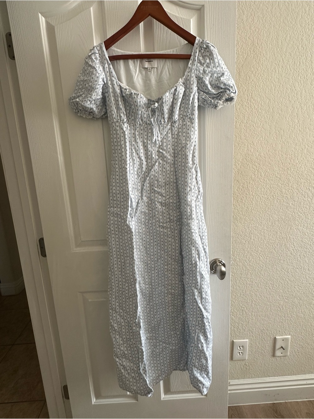 Reformation Light Blue Floral Puff-Sleeve Maxi Dress